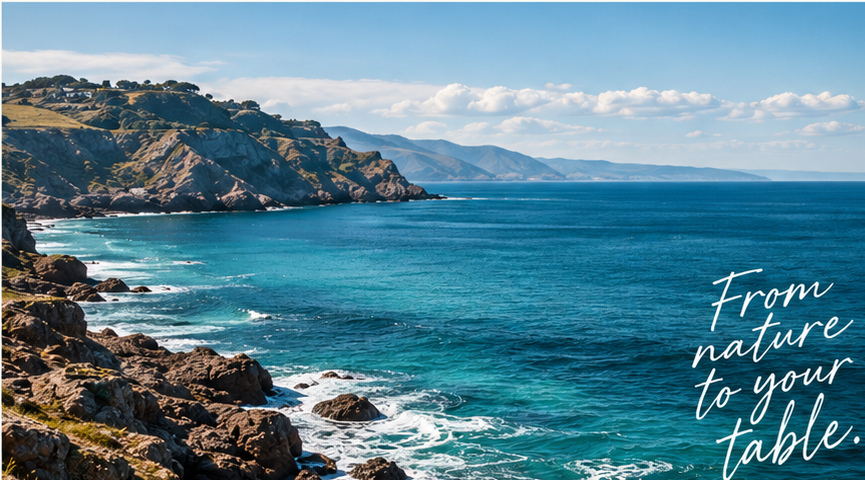 A rugged coastline and clear blue sea