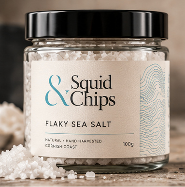 Flaky sea salt in a glass jar