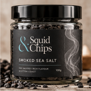 Smoked salt in a glass jar