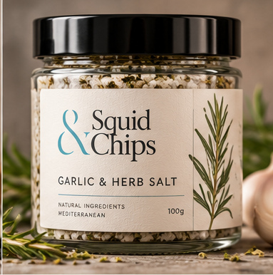 Garlic and herb salt in a glass jar